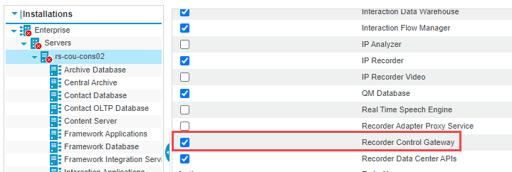 Recorder Control Gateway server role selection