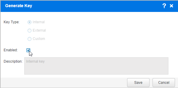Generate key dialog box showing Enable/Disable API key